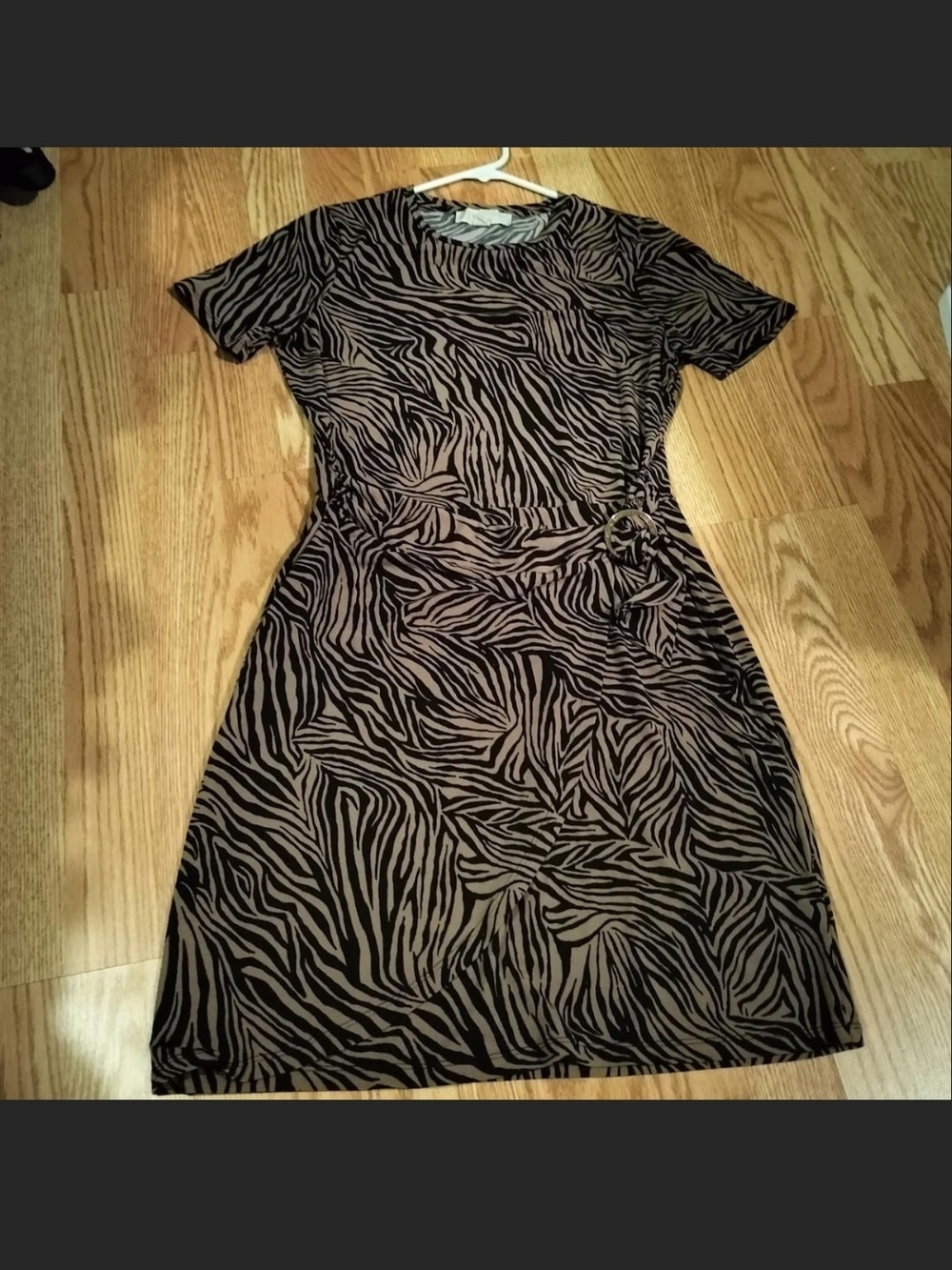 Michael Kors Black and Tan Zebra-Print Asymmetrical Dress